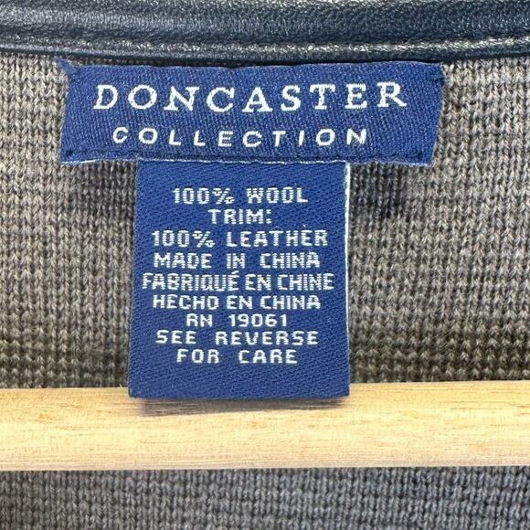 Doncaster Collection Wool And Leather Trim Open Cardigan Brown Sweater Womens XL - Picture 13 of 16